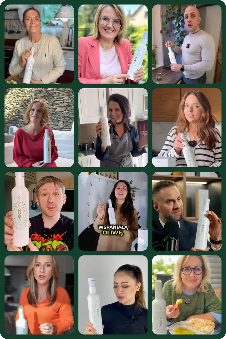 Kolaż osób prezentujących oliwę NUMA